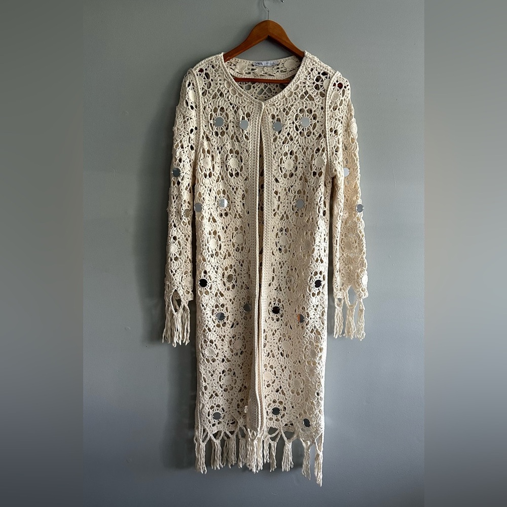 Zara Cream Crochet Openwork Cardigan with Circular Detail